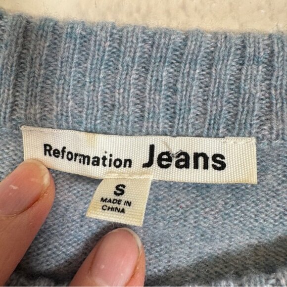 Reformation Blue Cashmere Crew Neck Sweater Womens S Pullover Fall Classic - Picture 7 of 9